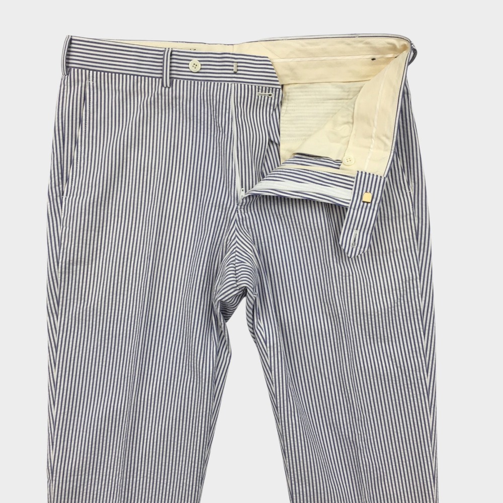 Brooks Brothers Milano Fit Seersucker Pants Mens 34 Blue White Striped Cotton
